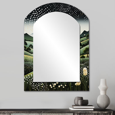 Native Art Sacred Landscapes II - Green Modern Arch Wall Mirror