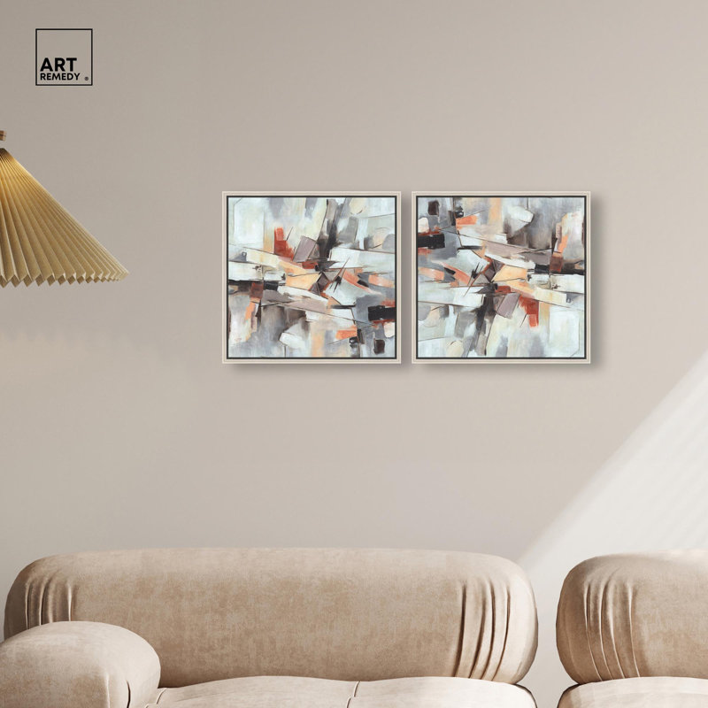 Out of Time Set Canvas Modern Boho by Art Remedy, Silver Floater Framed, 40" H x 40" W