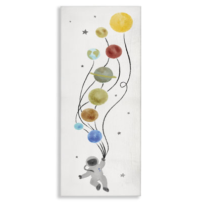 Whimsical Astronaut Floating Balloon Planets Stars