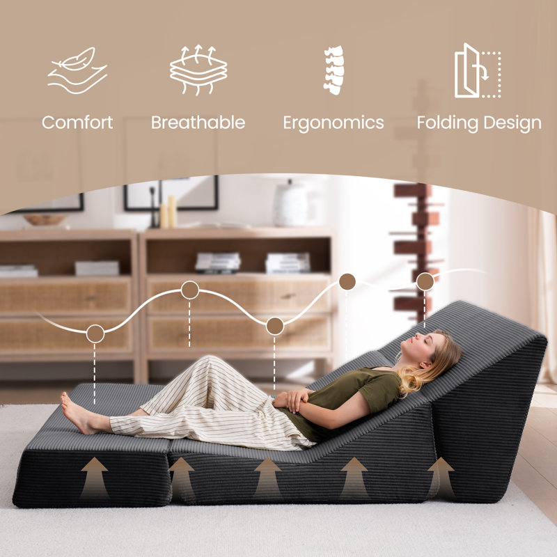 Boneless Convertible Sofa Bed Chair, Corduroy Loveseat Sleeper Sofa With Pillow, Folding Chair Bed For Living Room, Bedroom, Guest Room