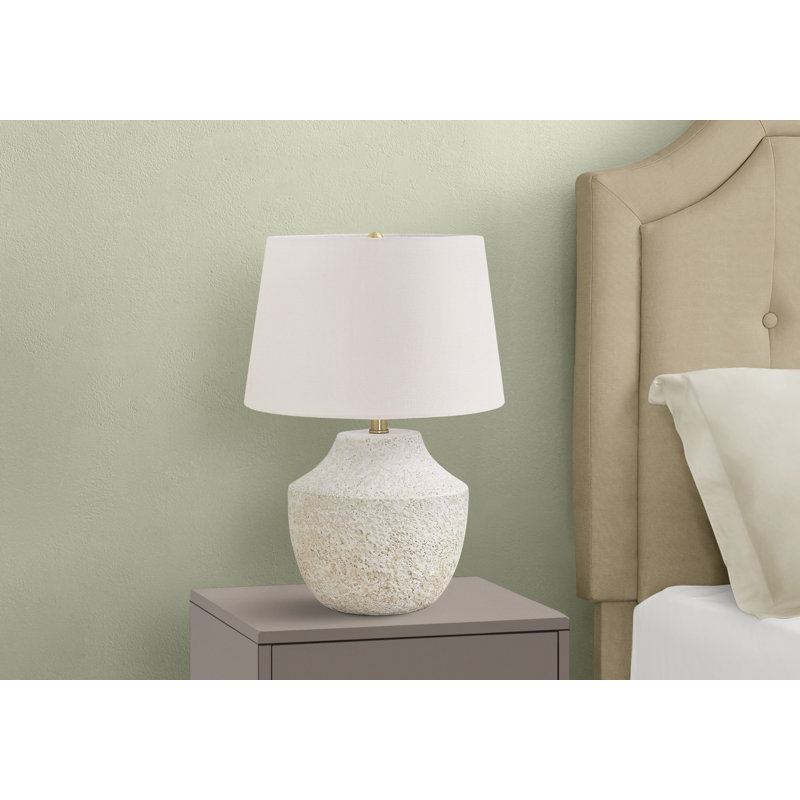 Lighting, H 20 po, lampe de table, béton crème, abat-jour ivoire / crème, moderne