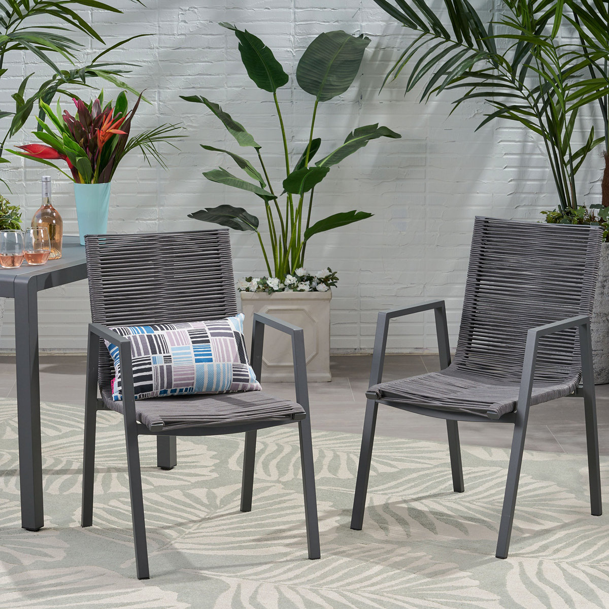 Latitude Run® Outdoor Modern Aluminum Dining Chair With Rope Seat (Set ...