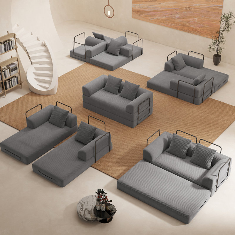 Canapé-lit de 69 po convertible 69 po convertible en velours côtelé avec 2 coussins, Gris