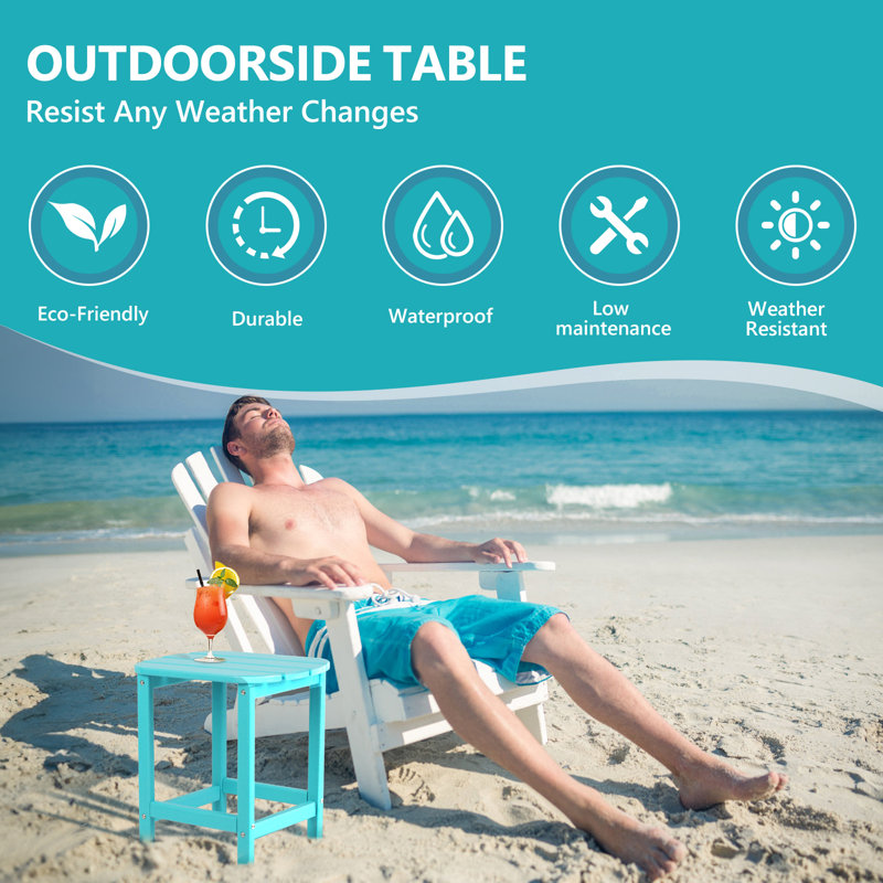HDPE Outdoor Side Table with Wood Grain Texture – Weather-Resistant, Low-Maintenance Accent Table for Patio, Porch, Backyard, Poolside & Indoor Use