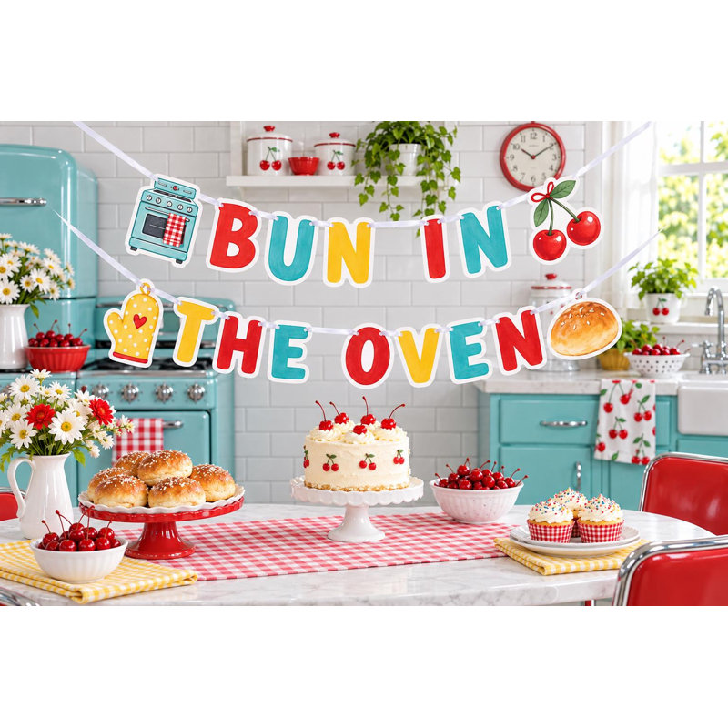 Bannière « Petit pain au four » pour fête prénatale, guirlande rétro en papier cartonné cerise