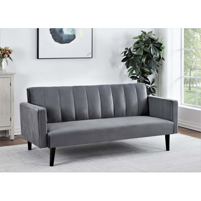 Canapé-lit futon convertible de 72 po en velours - Canapé-lit simple double avec surpiqûres, structure en bois et mousse haute densité - peu encombrant pour les appartements / dortoirs
