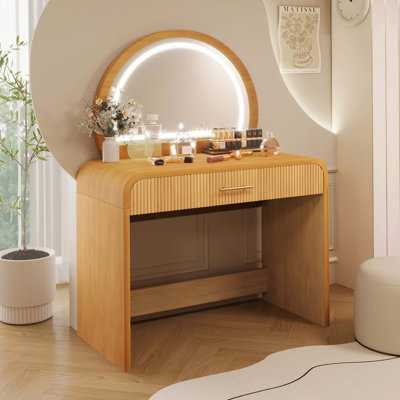 39" Makeup Vanity Table with Mirror Touch Screen Lighted Mirror, Dressing Table with Drawer for Bedroom