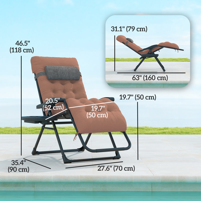 Chaise rembourrée zéro gravité, fauteuil inclinable pliant, kaki