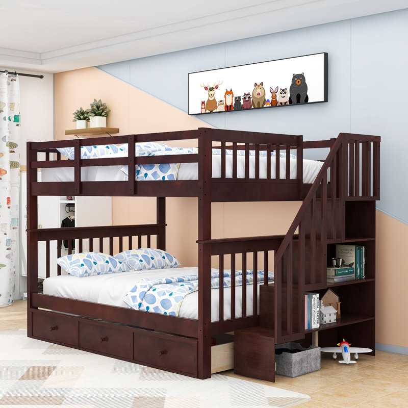 Lit superposé double en bois avec rangement, Espresso