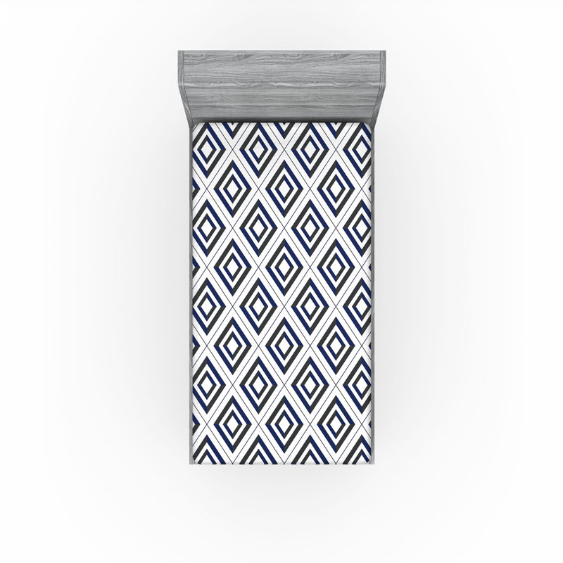 Ambesonne Nature Fitted Sheet Leaves Botanical Style Art, Twin Fitted Sheet, Navy Blue/Dark Taupe/Gray Geometric