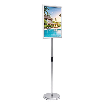 FixtureDisplays® Stainless Steel Sign Stand, Adjustable 23.6-43.3" Poster Display Stand, Horizontal Vertical Sign Holder with Swivel Frame, 17.71 x 12.6" Frame, Weighted Base for Indoor Outdoor Use 16222
