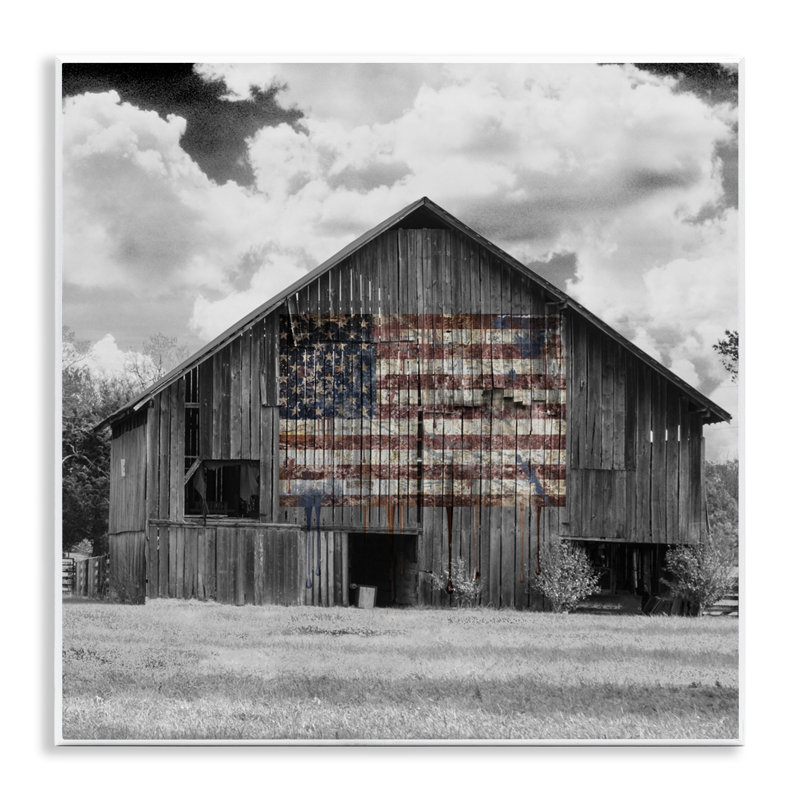 Plaque murale grange monochrome drapeau américain, design par Decent Exposures