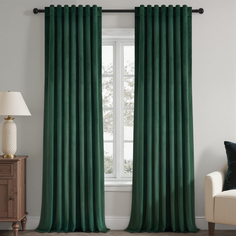 Aikens Velvet 100% Blackout Thermal Curtain Panel, 52" W x 96" L, Dark Green