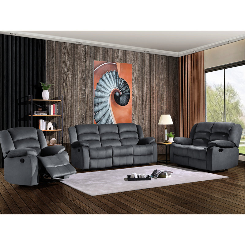 Fauteuil inclinable gris en tissu avec bois dur séché au four et base en acier inoxydable transitionnelle à ressorts, poids de 77,18 lb