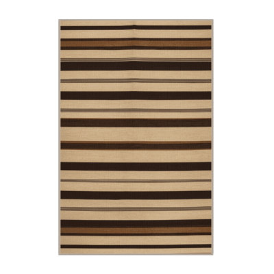 Washable Beige Chocolate Brown Striped Area Rug