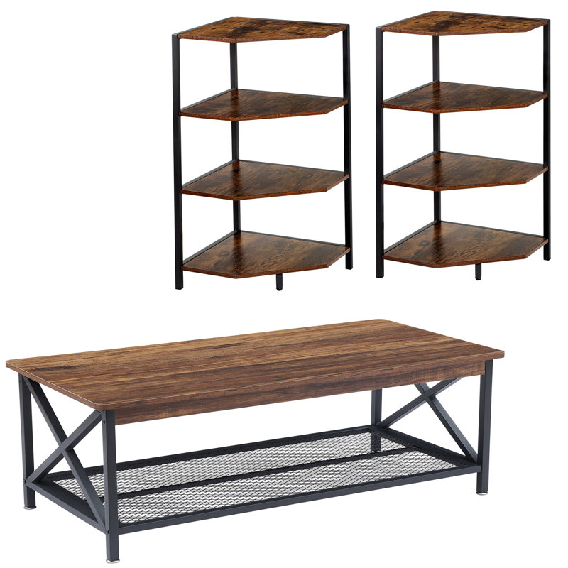 Ensemble de tables basses 3 pièces Kempst, Brun