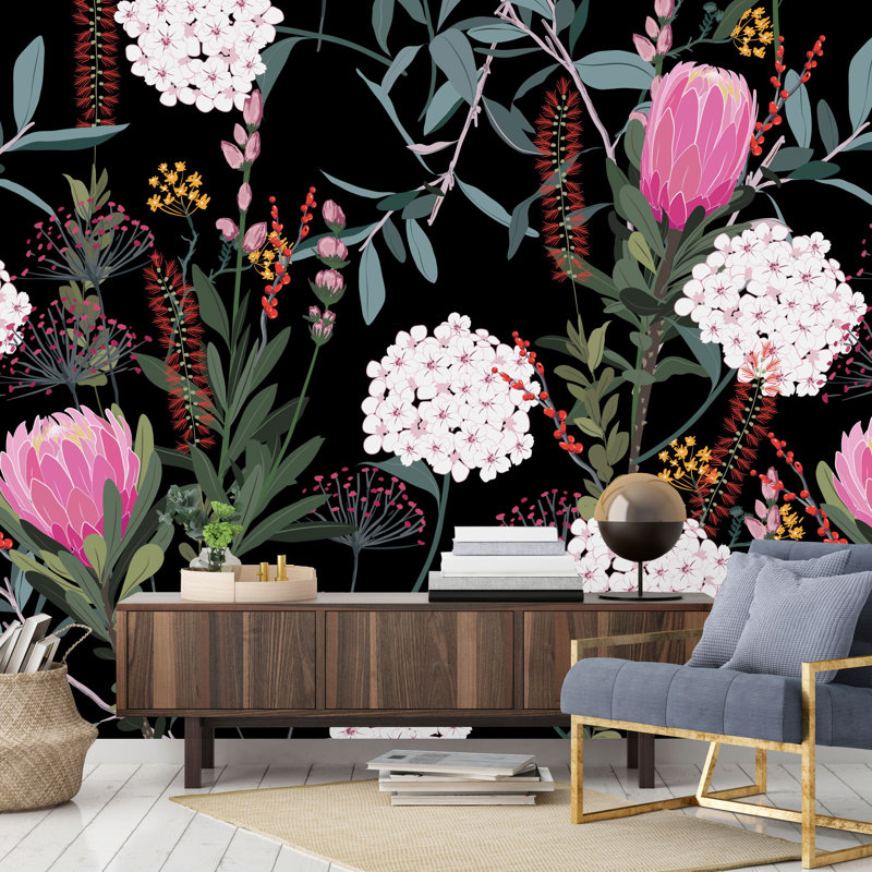 Peel & Stick Floral Wall Mural, 125" W x 10.42" L