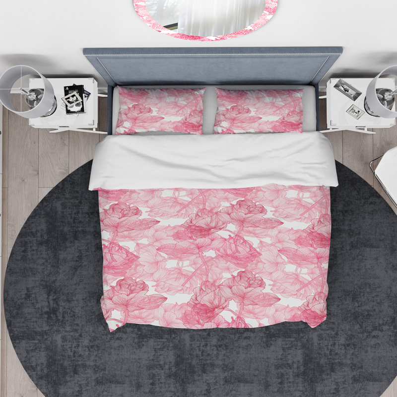 Ensemble de housse de couette à fleurs à la main designart, Housse de couette très grand + 2 taies décoratives
