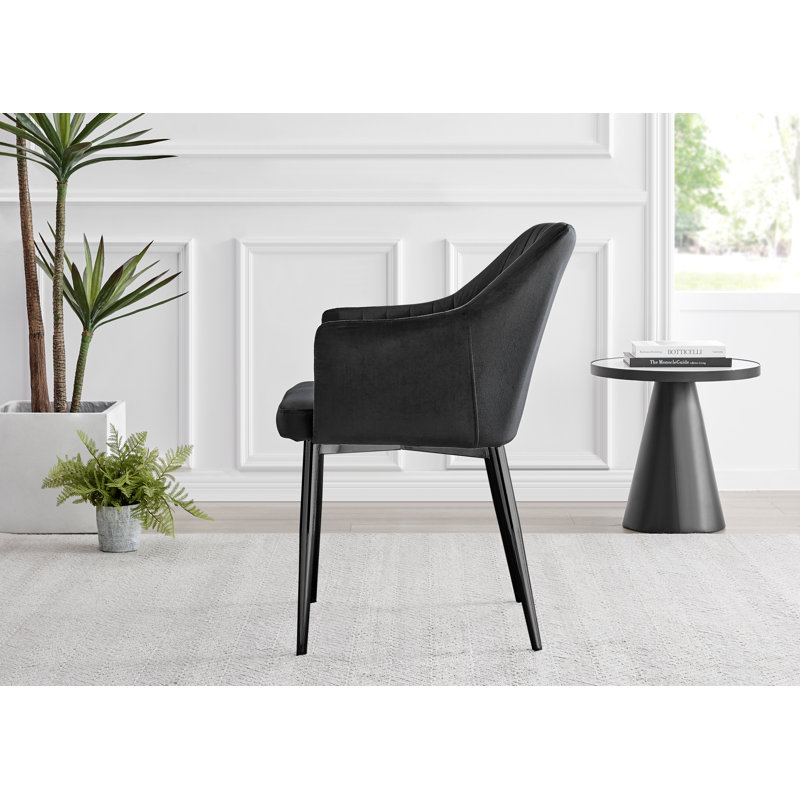 Edzard High Gloss Double Pillar Dining Table Set & 2 Luxury Modern Velvet Dining Chairs, Black