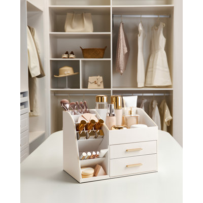 Boîte de rangement pour cosmétiques en cuir de polyuréthane avec tiroirs et comptoir 3 couches