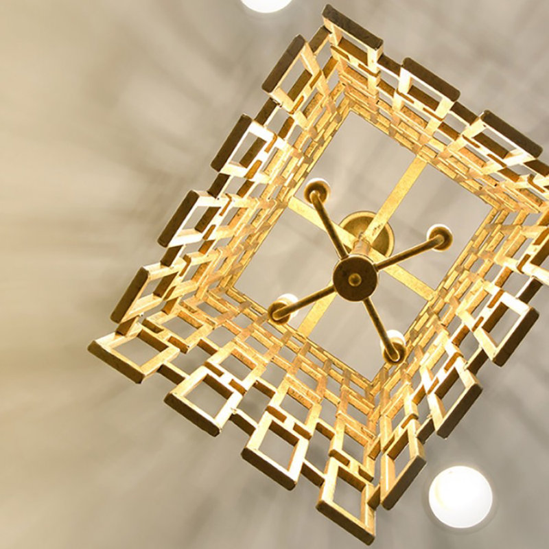 Lustre rectangulaire unique à 4 lumières Miami, Laiton bronzé