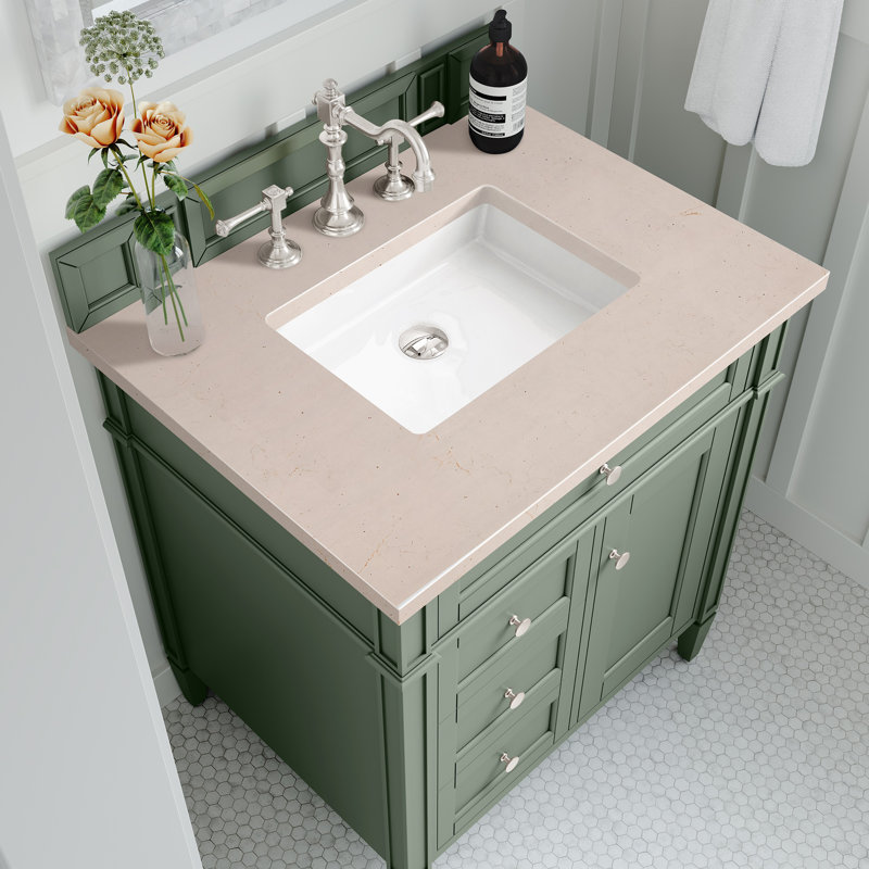 Brittany 30'' W Single Vanity, Carrara White, Smokey Celadon, 8" Widespread