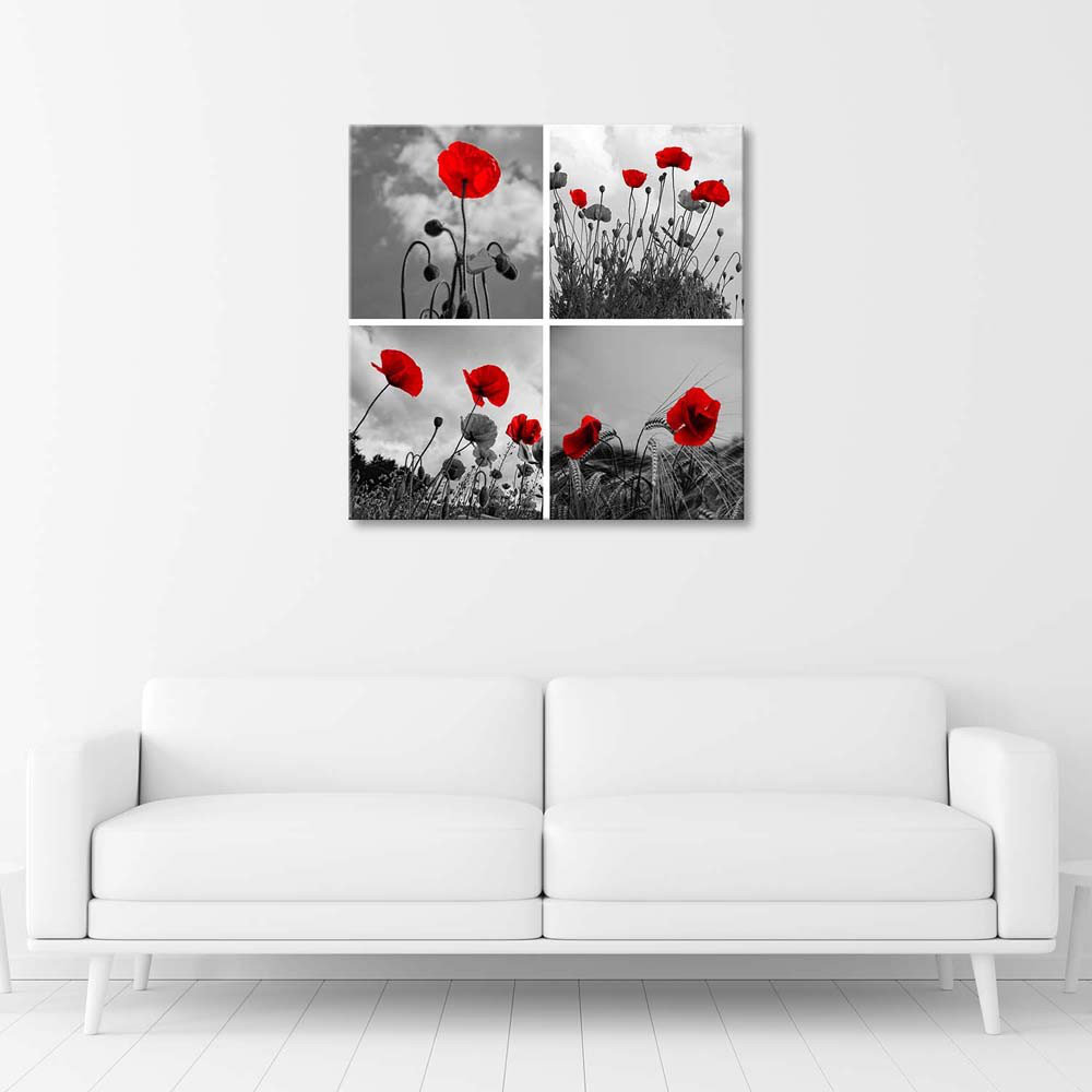 Leinwandbild Set Red Poppies Field