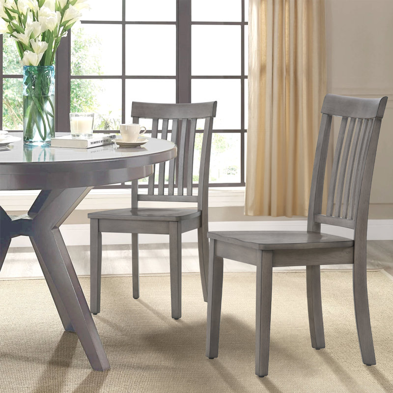 Tanvier Slatted Back Dining Chair Solid Wood Side Chair, Gray