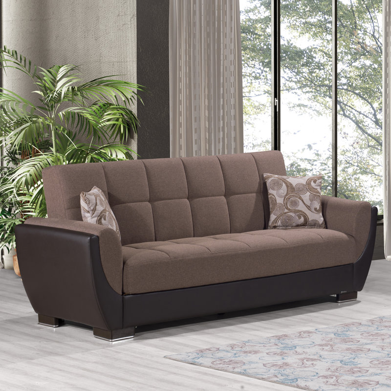 Upholstered 93.5'' Sleeper Sofa, Brown/Brown