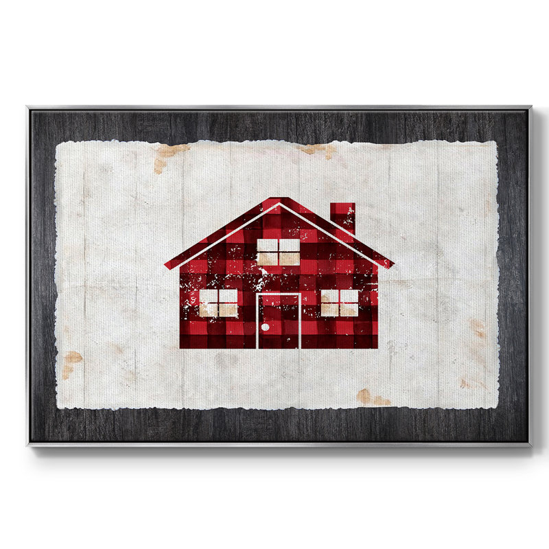 Maison à carreaux - toile tendue avec châssis, H 27 po x l 41 po x P 2 po, Toile avec cadre argenté