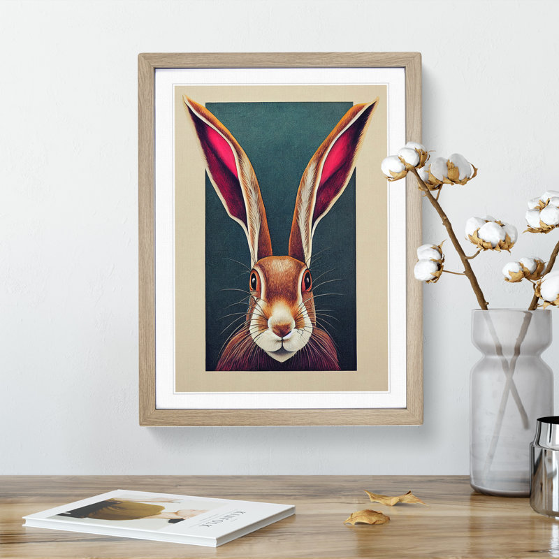 View Of A Hare - Single Picture Frame Print, Oak, 46cm H x 34cm W x 2cm D