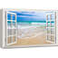 Fenêtre, paysage, vagues blanches sur la plage - reproduction sur toile tendue-98466633