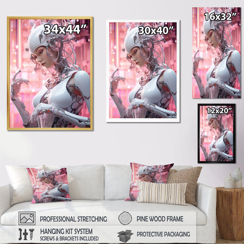 «Femelle robotique adversaire I» sur toile, H 44 po x l 34 po x P 1,5 po, Cadre simple noir