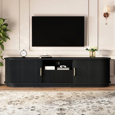 Meuble télé 67 po x 16 po 18 po en bois d'ingénierie avec portes coulissantes fonctionnelles noires