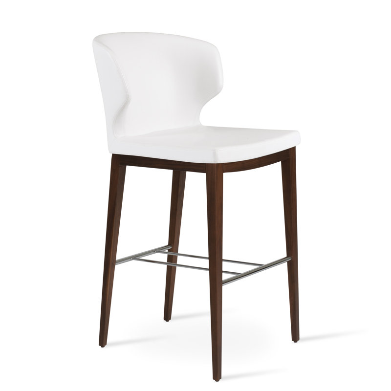 Tabouret de bar et de comptoir en bois Amed Plus, Blanc, Noyer américain, Tabouret de bar (siège d'une hauteur de 29 po)