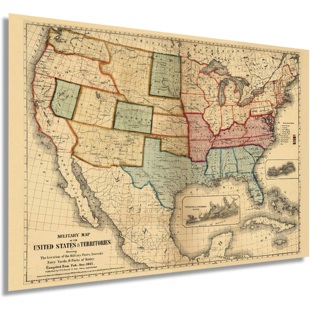 1861 American Civil War Map Poster Wall Art on Paper HISTORIC PRINTS 