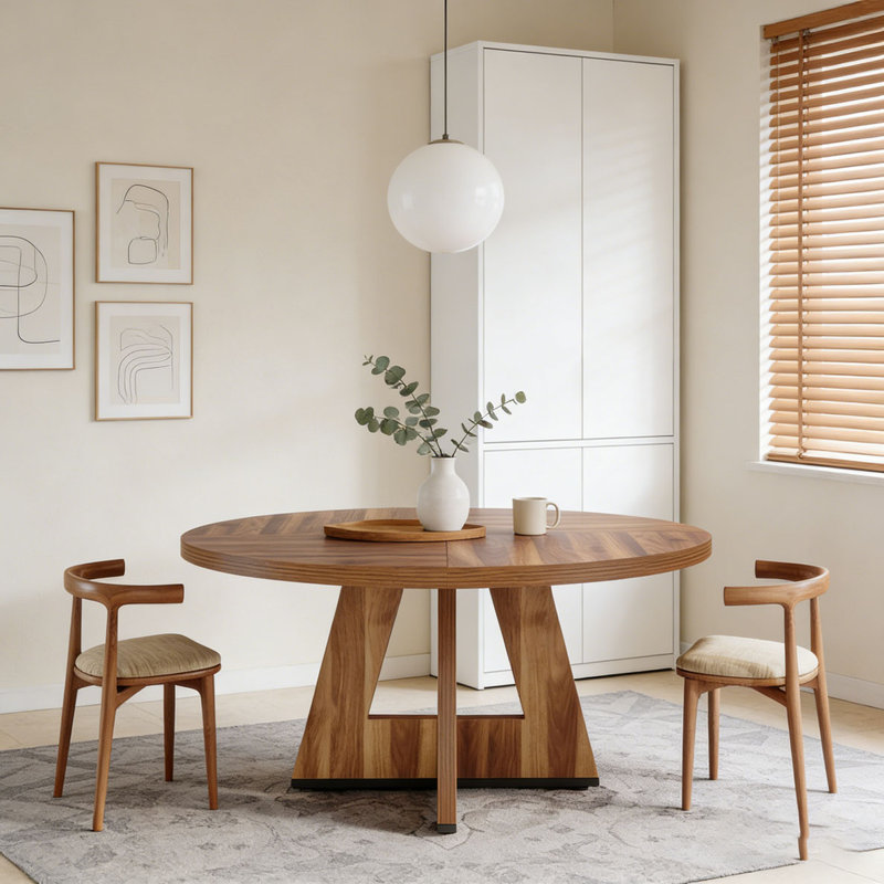 Wooden Round Dining Table Farmhouse Kitchen Dinner Table for 4, Retro Brown, Retro Brown