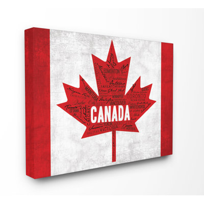 «Red Canadian Flag Maple Leaves and City», impression d'art textuel sur toile tendue