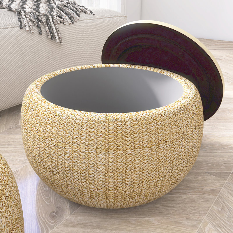 Table de bout ronde avec petit siège de rangement, Naturel, Naturel