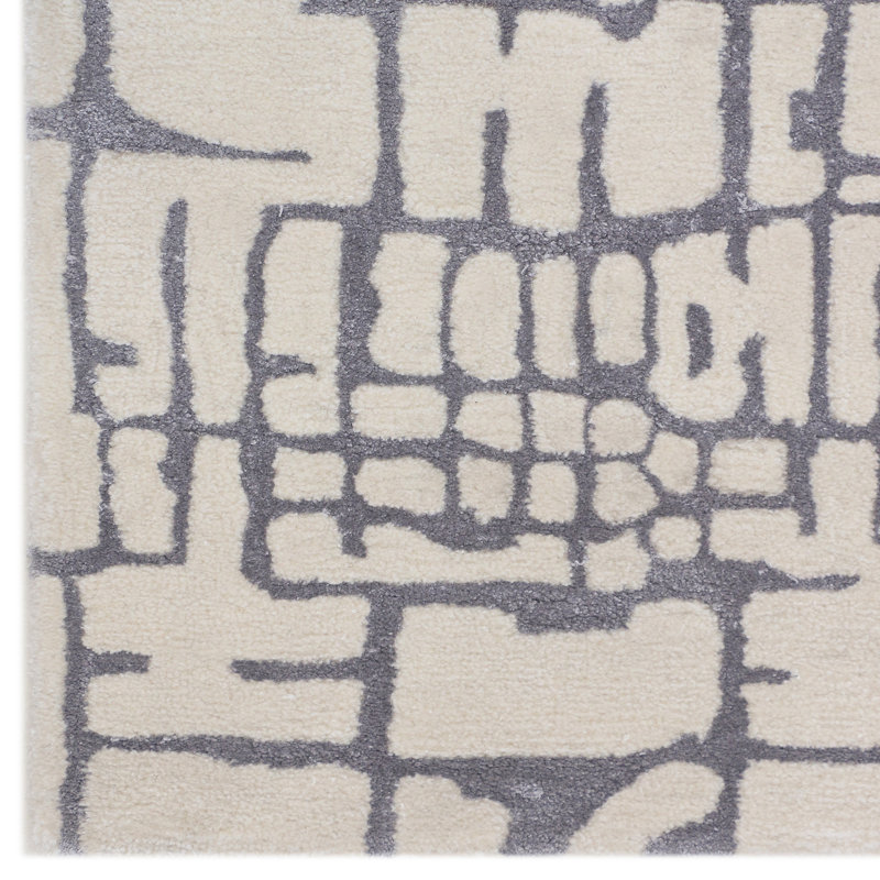 Abstract Area Rug in Ivory/Gray, Runner 2'7" x 9'