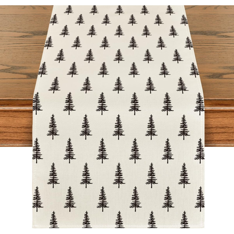Xmas Tree Christmas Table Runner, Seasonal Winter Kitchen Dining Table Decoration For Home Party Decor, 13" W x 108" L, Beige