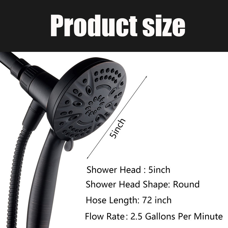 8-Setting Handheld Shower Head, 5 Inch Face, Magnetic Docking System, 72 Inch Stainless Steel Hose, Oil Rubbed Bronze