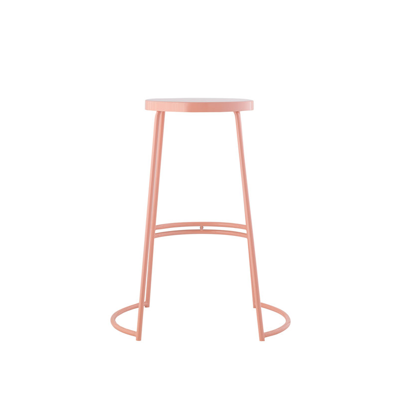 Hula Modern 28.75" Backless Metal Bar Stool, Round Pink Iron Seat and Pink Base with Integrated Footrest for Kitchen & Home Bar
