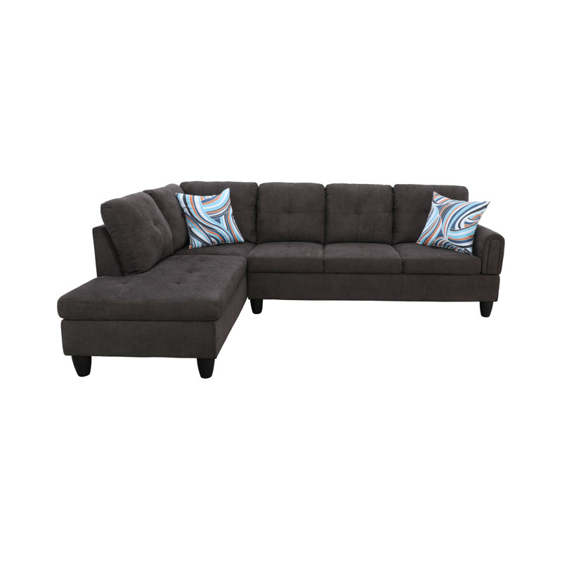 Kleio Upholstered L-Shaped Sectional Left Hand Facing, Dark Brown Linen Blend, Left Hand Facing