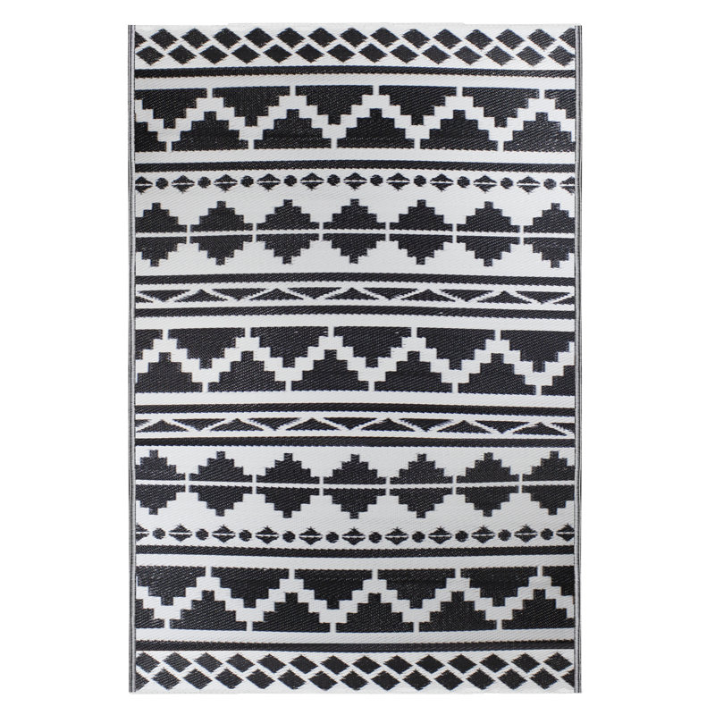 Tapis d'extérieur rectangulaire noir et blanc 4 pi x 6 pi Aztec