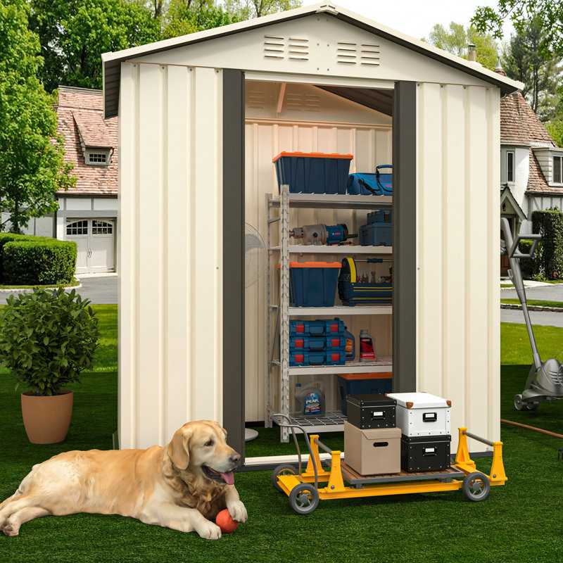 Abri de jardin extérieur de 5 pi x 3 pi, toit Apex, blanc crème, nouveau design, agencement de couleurs, structure en alliage d'aluminium, structure antirouille, ventilé, réduction, protection, assemblage assemblé, ventilé