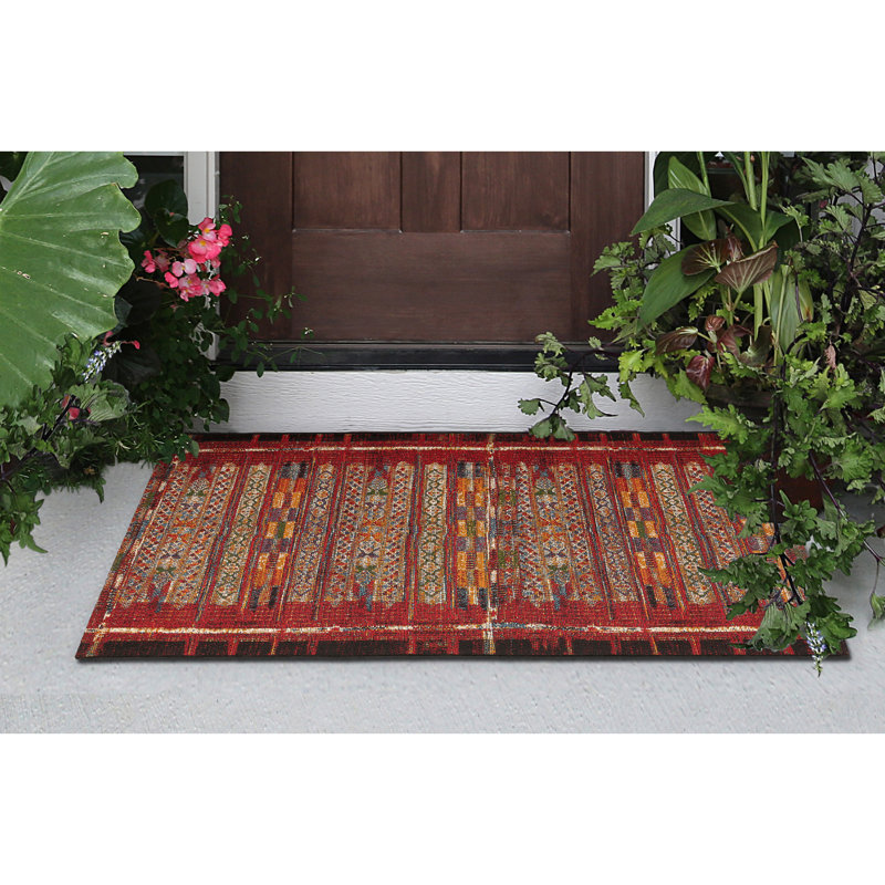 Tapis intérieur / extérieur rouge Sesena, Rectangle 3 pi 3 po x 4 pi 11 po