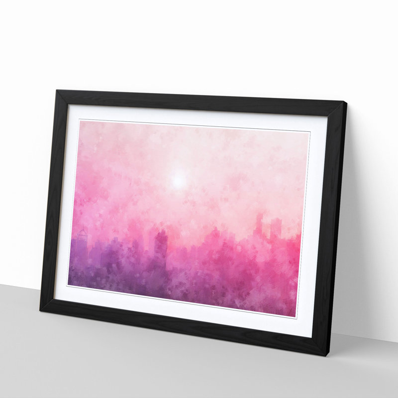 Pink Fog Over The City - Single Picture Frame Print on MDF, 62cm H x 87cm W x 2cm D, Black