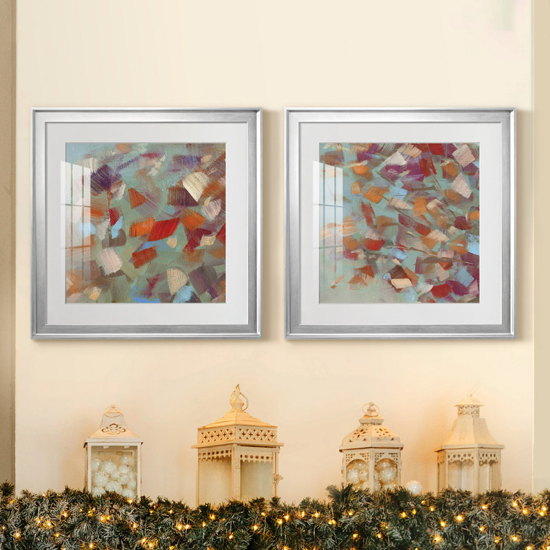 Confetti Party I - ensemble de 2 reproductions d'art, H 22,5 po x l 45 po x P 1,5 po, Papier avec cadre argenté, Blanc