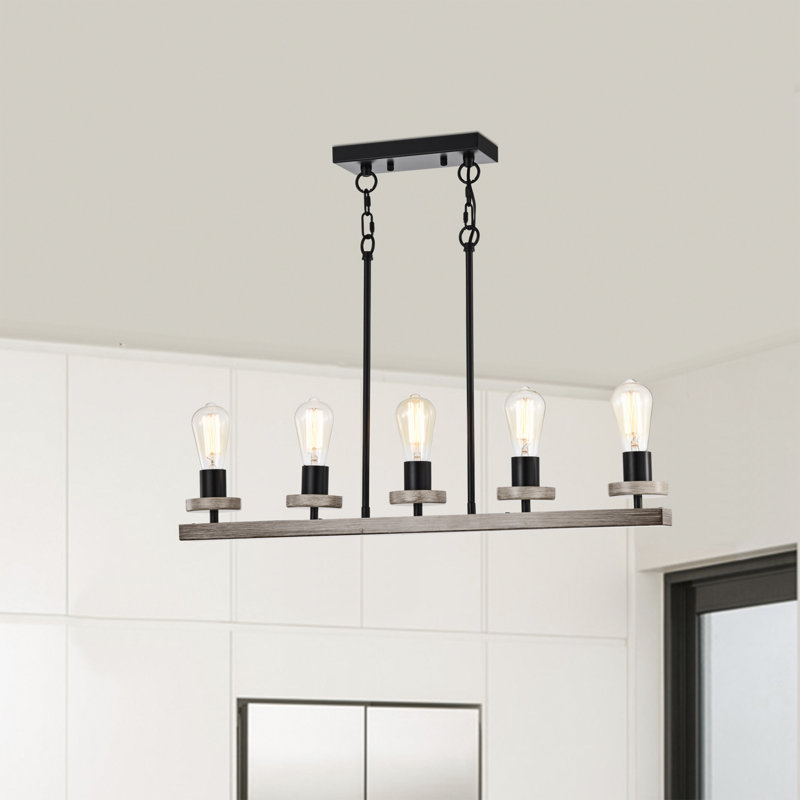 Îlot de cuisine réglable noir mat 30 po avec 5 lumières Funa